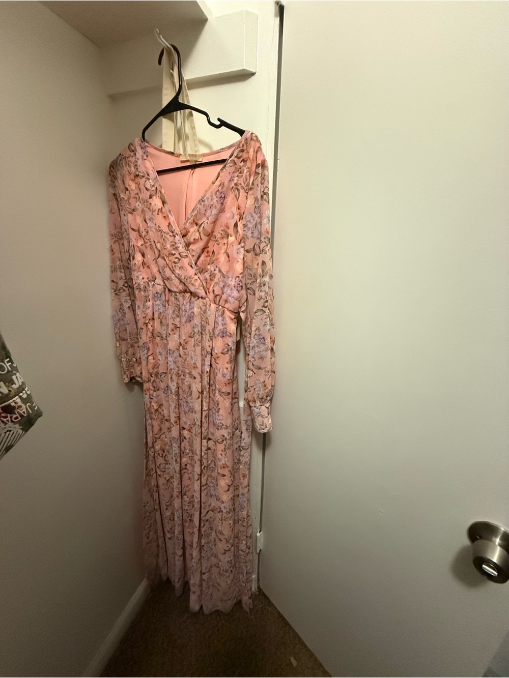 Pinkblush Peach-Pink Floral Wrap Maxi Dress with Long Sleeves